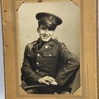 2 Antique Soldier   Woman In Dress Card Photos Loring Studios Undated Vintage