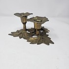 Vintage Brass Three Flower Candle Holder  Leaf Table Candlestick Graduated