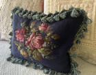 17  Vintage Hand Crafted Needlepoint Pillow Cover French Country Rose Swirls Zip