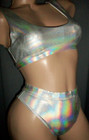 Vtg Silver Hot Miami Bra Swimsuit Bikini Panty Swimsuit S