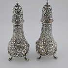 Rare Pair Early Sterling Silver Stieff 5  Salt   Pepper Shakers Stieff Rose
