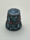 Vintage Silver Cloisonne Enamel Sewing Thimble Floral Paisley Motif