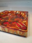 Vintage 1970 Mid Century Modern Mcm Ashtray Orange Brown Yellow Drip Glaze Retro