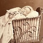 Antique Cabinet Card Photograph Post Mortem Baby In Elaborate Carriage Flora In