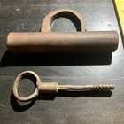 Antique Primitive Padlock Hand Forged Barrel Lock With Screw System Key 1800   s 