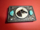 1972  Zuni Simplicio Inlay Silver Buckle Bay Horse Turquoise 55 Grams