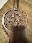 Antique Hand Carved Fireplace Bellows From The 1800s Wood And Leather