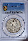 1938 D Walking Liberty Half Dollar Pcgs Vf35 50c Coin Key Date Free Shipping