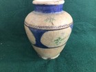 Antique Persian Blue   White Terra Cotta 18th Century Vase   Wood Base