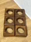 Set Of 6 Vintage Square Carved Wooden Napkin Rings Holders Mid Century Mcm Teak 