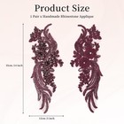1 Pair 14 x5  Handmade Rhinestone Applique Beaded Applique Patch Dark Purple Red