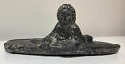 Vtg Hand Carved Soapstone Canadian Seal Man Fisherman Eskimo Sculpture Inuit Euc