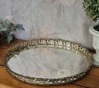 Vtg Oval Mirror Vanity Tray Gold Filigree Ornate Frame Perfume Dresser Jewelry