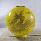 Antique Vintage Gilt Dragon Yellow Cased Glass  Gwtw Globe Oil Lamp Shade