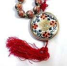 Vintage Chinese Hand Painted Porcelain Prayer Beads With Large Pendant  17 Inch