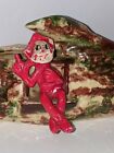 Vintage Red Pixie Ceramic Log Planter Elf Gnome  a4 