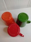 Vintage Retro Mcm Deka Plastics Mugs   Red  Green And Orange 