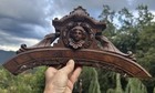 1800s Figural  Carved Lady Antique Walnut Burl Victorian Pediment Crest Topper