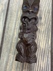 Hand Carved Wooden Tiki Figure With Paua Shell Eyes New Zealand Art