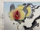 Kawanabe Kyosai Ukiyo-e Woodblock Print Kyosai Rakuga   Rooster And Weasel