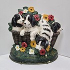 Vintage Large Cast Iron Door Stop Stopper Floral Flower Basket Of Dogs Puppies