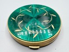Vintage Green Guilloche Enamel Powder Compact Gold Tone Margaret Rose Unused  
