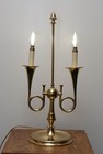 Vintage French Brass Bouillotte Double Horn Lamp 22    With Acorn Finial  No Shade