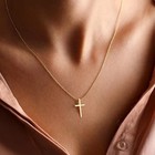 14k Gold Cross Necklace Chain For Women Dainty Minimalist Simple Cross Pendant