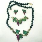 Richard Kaish Purple Green Bronze Wine Grape Vine Necklace Brooch Earrings Set