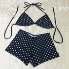 Womens Black   White Polka Dot Short Shorts   Bikini Top Set s-m made In Usa