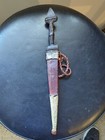 Vintage Tribal African Congolese Art Dagger Knife Iron Leather Handle W sheath