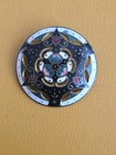 Antique Large  Gilded French Champleve Enamel Button Brooch Pin 1 3 8  Dia  