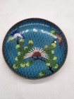 Vintage Chinese Cloisonne Enamel Copper Round Trinket Dish Teal Floral 4 25 