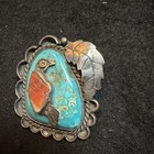 Native American Sterling Silver Turquoise And Spiney Oyster Bird Bolo Tie