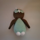 Owl Plush Handmade Crochet Knit 6 5  Brown And Blue Stuffed Soft Yarn Toy