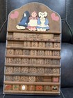 Vintage Wooden Perpetual Calendar Bunny Doll Motif Kitsch Cottagecore Complete