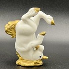 Vintage Tumbling Unicorn Figurines White Bisque Ceramic W  Gold Accents Taiwan