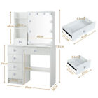 Vanity Table Set Led Lighted Mirror Makeup Vanity Desk With 6 Drawers Cabinet