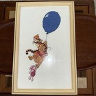 Vintage Winnie The Pooh   Friends Framed Cross Stitch Balloon 11 X15 Wall Art