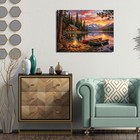 Rustic Cabin Lake Mountain Sunset Canvas Wall Art Campfire Canoes Print