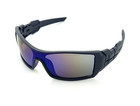Men s Sports Wrap Rectangular Sunglasses Matte Black Frame Blue Mirror Lens