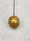 Antique Victorian Hatpin Large Art Glass Ball Gold With Applied Blue Dots
