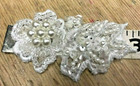 Applique Flower Leaves Pearls Beads Bridal White 1 5x2 3 4  Hand Sewn 1pc