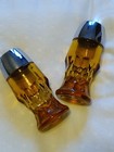 Mid Century Modern Amber Glass Salt   Pepper Shakers Mcm Retro Vintage Gold