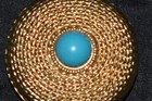 Vintage Estee Lauder Youth Dew Solid Perfume Gold Tone Faux Turquoise Compact