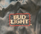 Vintage Bud Light Beer Blue Satin Bomber Patched Jacket Mens L Retro Striped