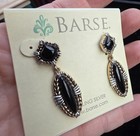 Designer  barse  Elegant Framed Earrings Genuine Onyx Sterling Silver Bronze A1