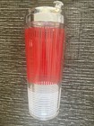 1930s Rare Vintage Red And White Striped Glass Cocktail Shaker W 2 Glasses