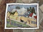 Lovely    alpine Village    Pictorial Hooked Rug Excellent 27   x 21    Signed Ir And 84