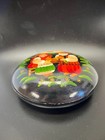 Vintage Russian Lacquer Box Folk Art Trinket Dish Jewelry Bowl Farm Country Wood